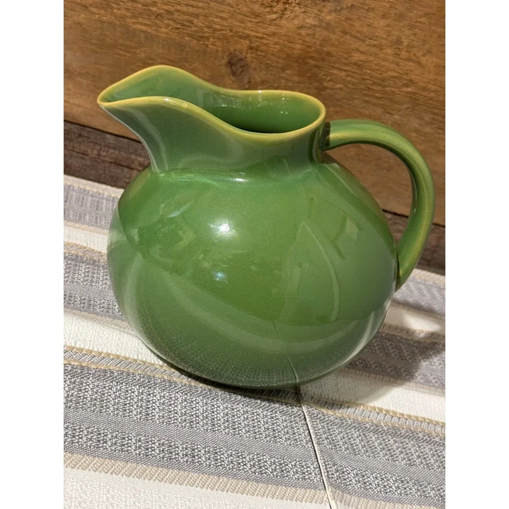 Green Ceramic Pitcher Round Body Classic Kitchen Decor Serving Beverage